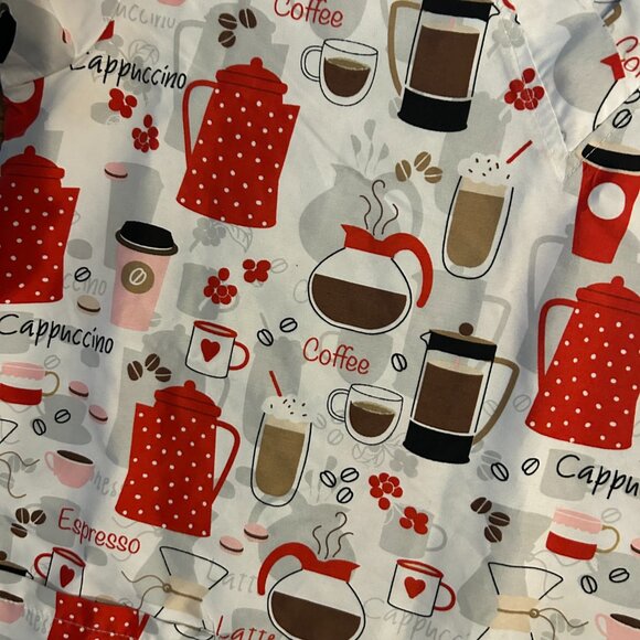 LOVE YOU LATTE Scrub Top Ladies  V-Neck 2 Pocket Scrub Top Size Small Coffee - Picture 4 of 11